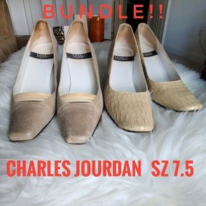 Charles Jourdan bundle of 2 pumps heels ivory/tan/taupe/gray color scheme 7.5